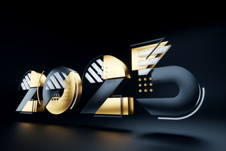 Creative background 2023, happy new year. Holiday card, magazine style, banner, website header, web poster, template for advertising. 3D illustration, 3D render, 3D figuresの写真素材