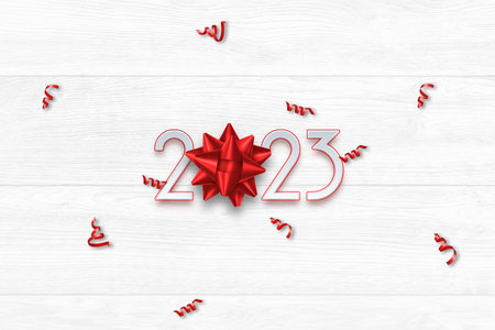 2023 Creative background, numbers, confetti, gifts. Holiday card, magazine style, banner, website...