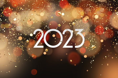 Creative background 2023, happy new year. Holiday card, magazine style, banner, website header, web poster, template for advertising. 3D illustration, 3D render, 3D figuresの写真素材