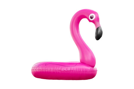 inflatable pink flamingo isolated on white background.の写真素材