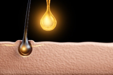 Oil for restoring hair health. Hair follicle and carl oil close-up. The concept of hair care, hairdressing, spa. 3D illustration, 3D renderingの写真素材