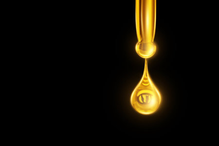 Oil for restoring hair health. A drop of oil close-up. The concept of hair care, hairdressing, spa. 3D illustration, 3D renderingの写真素材