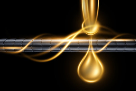 Oil for restoring hair health. Human Hair and a drop of oil close-up. The concept of hair care, hairdressing, spa. 3D illustration, 3D renderingの写真素材
