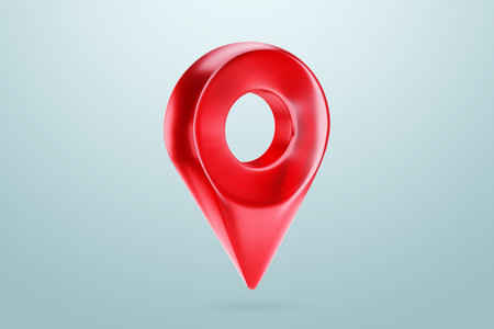 Concept guidebook, navigator. Red location symbol, sign or navigation locator, gps map, pointer, waypoint marker. 3D illustration, 3D renderingの写真素材