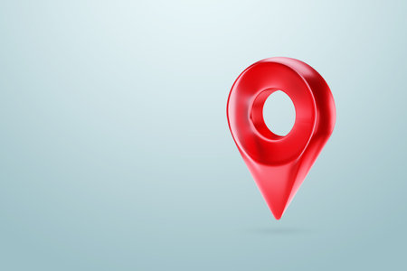 Concept guidebook, navigator. Red location symbol, sign or navigation locator, gps map, pointer, waypoint marker. 3D illustration, 3D renderingの写真素材