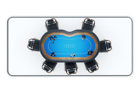 Poker online, poker table on smartphone screen, poker room. Poker game, online casino, Texas hold'em, application, card games. Modern design, magazine style. 3D rendering, 3D illustration.の写真素材