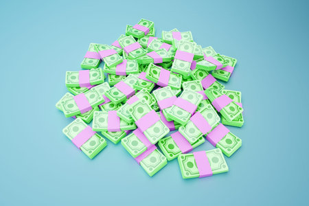 Big pile of cash, many packed dollar bills, Cartoon style. The concept of protection of savings,...