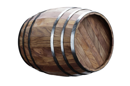 Wooden barrels for whiskey on a white background. 3D rendering, 3D illustrationの写真素材