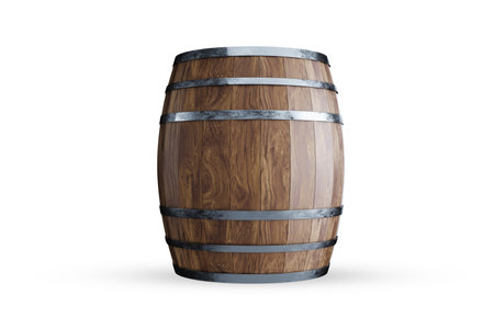 Wooden barrels for wine on a white background. Winemaking, wine. The concept of the production of alcoholic beverages. 3D rendering, 3D illustrationの写真素材