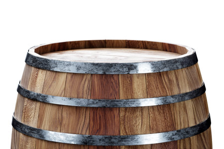 Wooden barrels for whiskey on a white background. 3D rendering, 3D illustrationの写真素材