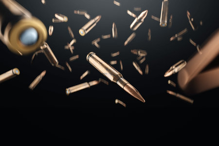 Bullet isolated on dark background. The concept of war, combat clash. cartridges for a rifle. 3D...