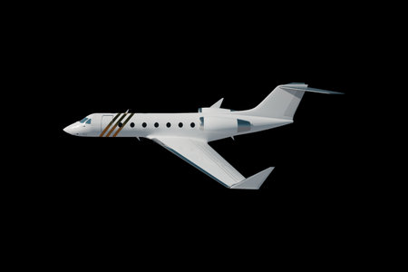 Photorealistic rendering of a business jet, aircraft on a black background, isolate. The concept of business flights, private jet, luxury life, corporate business trips. 3D illustration, 3D renderingの写真素材