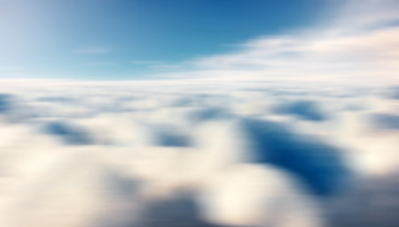 white fluffy clouds in sky horizon, creative background. 3D illustration, 3D renderingの写真素材
