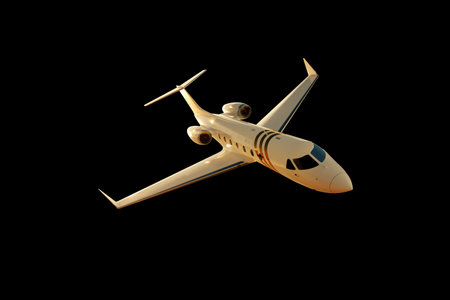 Photorealistic rendering of a business jet, aircraft on a black background, isolate. The concept of business flights, private jet, luxury life, corporate business trips. 3D illustration, 3D renderingの写真素材