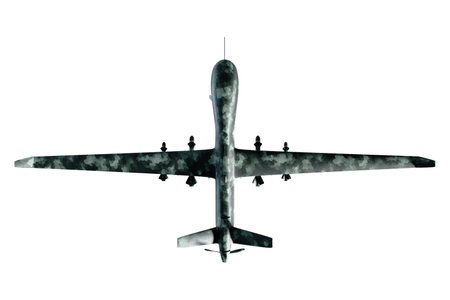 UAV military combat drone isolated on white background. Modern aircraft of the army, army of the future, reconnaissance, military drone. 3D illustration, 3D renderingの写真素材