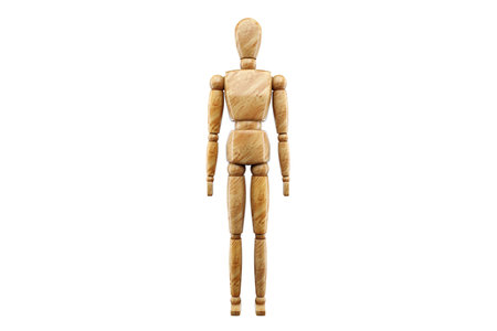 Photorealistic image, wooden puppet isolated on white background. Copy space, 3D illustration, 3D renderの写真素材