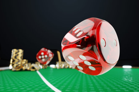 Casino banner, creative background, dice large shot. Concept of online gambling, recreation, poker,...
