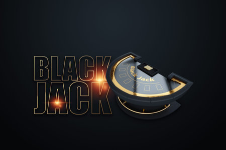 Table for a blackjack card game on a dark background. The concept of casino, gambling, card games,...