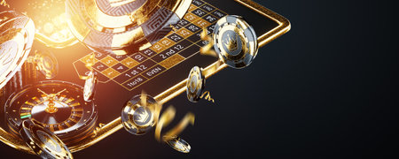 Casino flyer, website header, advertising poster. Gambling, billet, betting, jackpot copy space 3D render 3D illustrationの写真素材