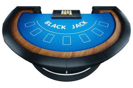 Blackjack card game table isolated on white background, top view. blue canvas. The concept of casino, gambling, card games, online, betting, risk. 3D rendering, 3D illustrationの写真素材
