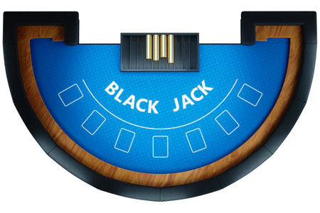 Blackjack card game table isolated on white background, top view. blue canvas. The concept of casino, gambling, card games, online, betting, risk. 3D rendering, 3D illustrationの写真素材
