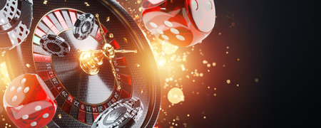 Casino flyer, website header, advertising poster. Gambling, billet, betting, jackpot copy space 3D render 3D illustrationの写真素材