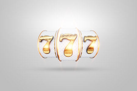 Modern design, casino slots, 777, poster for advertising, header for the site. Slot machine, coins, casino, online, bets, risk 3D render 3D illustrationの写真素材