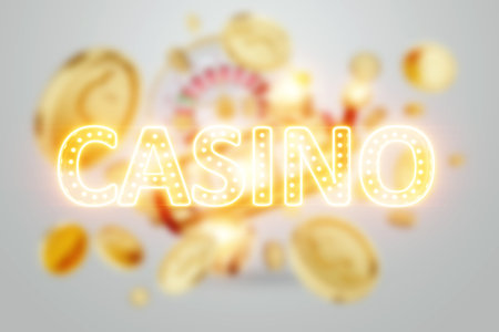 Casino banner for advertising, modern design, magazine style, coins, gambling. Billet, bet, jackpot, copy space 3D render 3D illustrationの写真素材