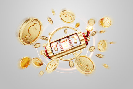 Casino banner for advertising, modern design, magazine style, coins, gambling. Billet, bet, jackpot, copy space 3D render 3D illustrationの写真素材