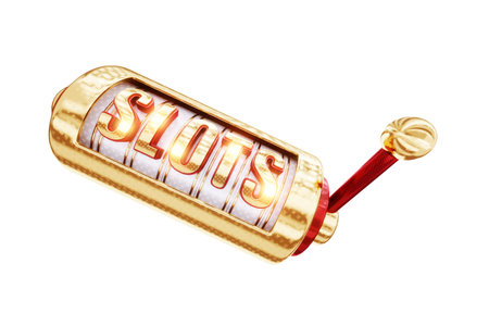 Modern design, 777 lettering slots on the slot machine. isolate on white background, casino, online, betting, risk. 3D rendering, 3D illustrationの写真素材