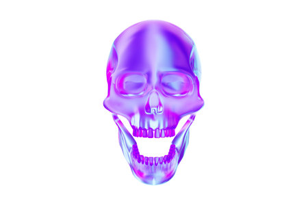 A lilac pearlescent glass skull. Copy Space, 3D rendering, 3D illustrationの写真素材