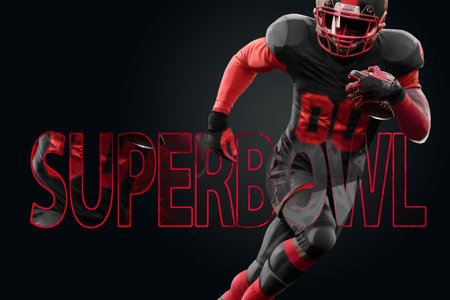 Superbowl. American Football, advertising poster, template, billet, sports. american soccer playoffs. Soccer party in the United States. 3D illustration, 3D rendering. professional team championshipの写真素材