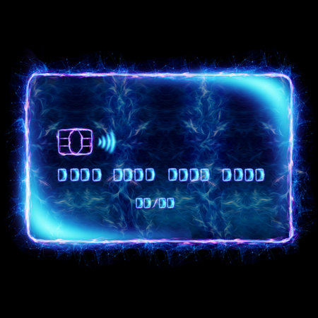 neon credit card on a black background.The concept of new technologies, credit card, debit card, shopping.の写真素材