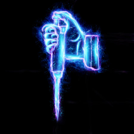 Medical mechanical pipette in a hand on a black background.The concept of medical research, laboratory, analyzes. Advanced scientific laboratory of medicine, biotechnology, development of microbiology.の写真素材