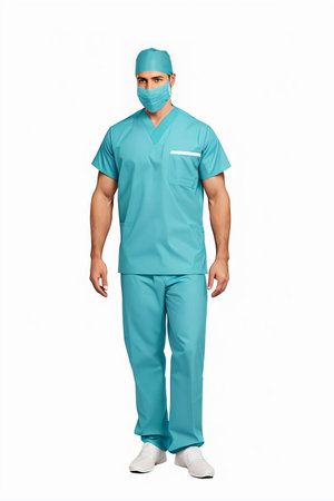 Man doctor in mask isolated on white background. The concept of medicine, profession, helping peopleの写真素材