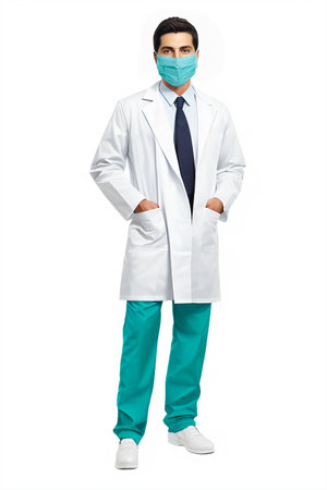Man doctor in mask isolated on white background. The concept of medicine, profession, helping peopleの写真素材
