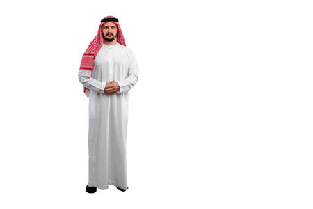 Arabian man isolated white background in traditional costume. Ready for cutting and editingの写真素材