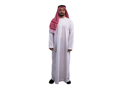 Male Arab standing isolated on white background. Ready for cutting and editingの写真素材