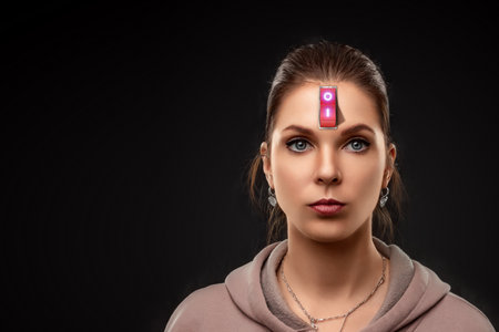 A businessman has a red switch in his head. The concept of turning on the power of the brain, turning off negative thoughts, turning on the thought process, generating ideasの写真素材