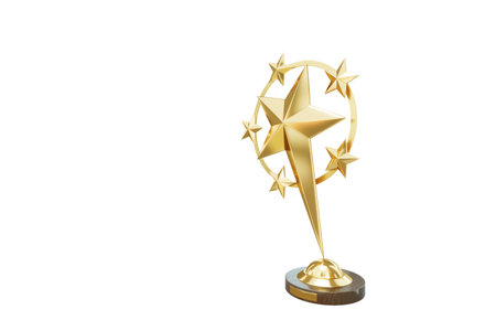 Gold award, winner cup isolated on white background. Concept winner, award, competition, show, contest, light golden luxury style. 3D illustration, 3D render, Copy spaceの写真素材