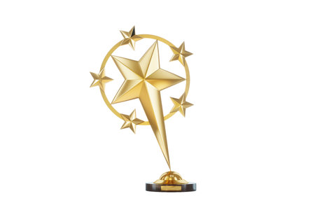 Gold award, winner cup isolated on white background. Concept winner, award, competition, show, contest, light golden luxury style. 3D illustration, 3D renderの写真素材