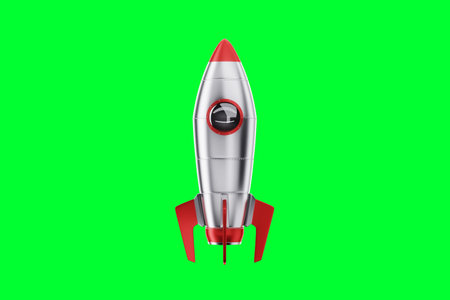 creative idea, a rocket takes off on a blue background, cover, picture for a hat. 3D illustration, 3D renderの写真素材