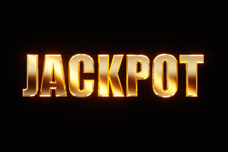 Banner with the golden inscription Jackpot on a dark background, luxury style. Casino concept, advertising template, gambling, website header. 3D illustration, 3D Render, copy spaceの写真素材