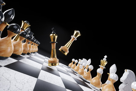 Chess, design template, poster, tournament, game, confrontation. Modern design, magazine style 3D Illustration 3D Render copy spaceの写真素材