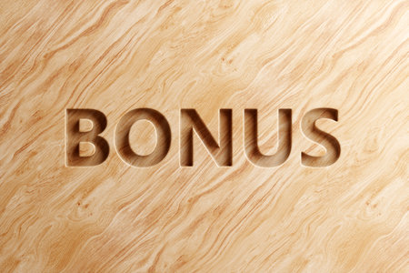 The inscription Bonus on a wooden surface, light Flat. Concept business, finance, salary, prize. 3D Illustration, 3D Render, copy spaceの写真素材