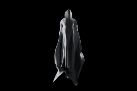 A ghost in the morgue among the corpses. The concept of death, mysticism, horror, funeral. 3D illustration, 3D render, copy spaceの写真素材