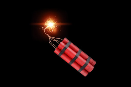 Photorealistic image of a bunch of sticks of dynamite on a light background. Copy space, 3D...