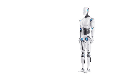 Technological modern robot full body robot isolated on white background, photorealism. Neural networks and Artificial intelligence, technology. 3D illustration, 3D rendering, copy spaceの写真素材
