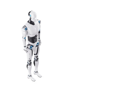 Technological modern robot full body robot isolated on white background, photorealism. Neural networks and Artificial intelligence, technology. 3D illustration, 3D rendering, copy spaceの写真素材