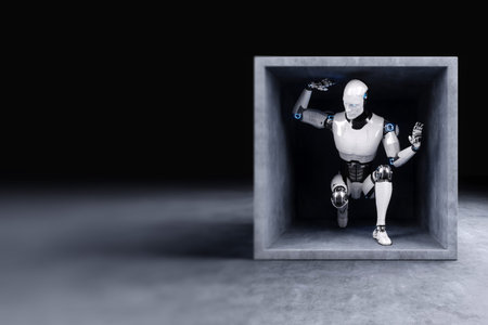 A robot trapped in a concrete box. Artificial intelligence technology, limits to technology,...